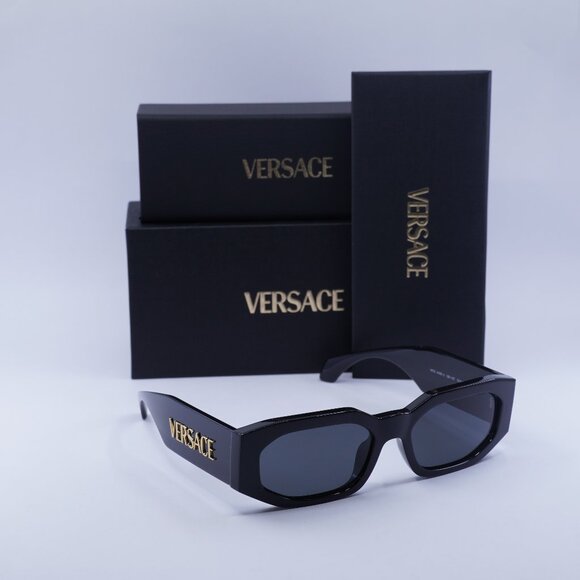 Versace VE4489U GB1/87 Black Rectangle Sunglasses Dark Grey Lens Unisex Versace 4489U GB1/87 Sunglasses - US main image 3
